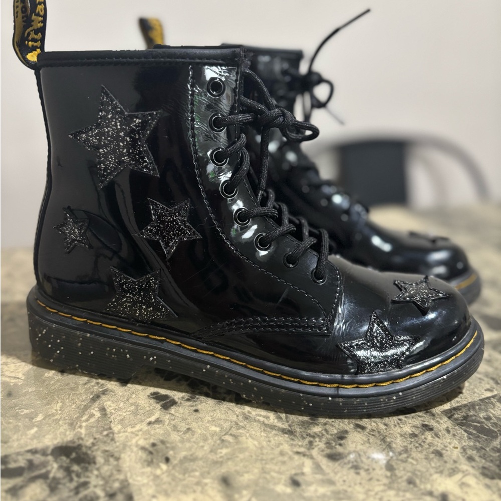Dr. Martens Glossy Black Boots with Glitter Stars